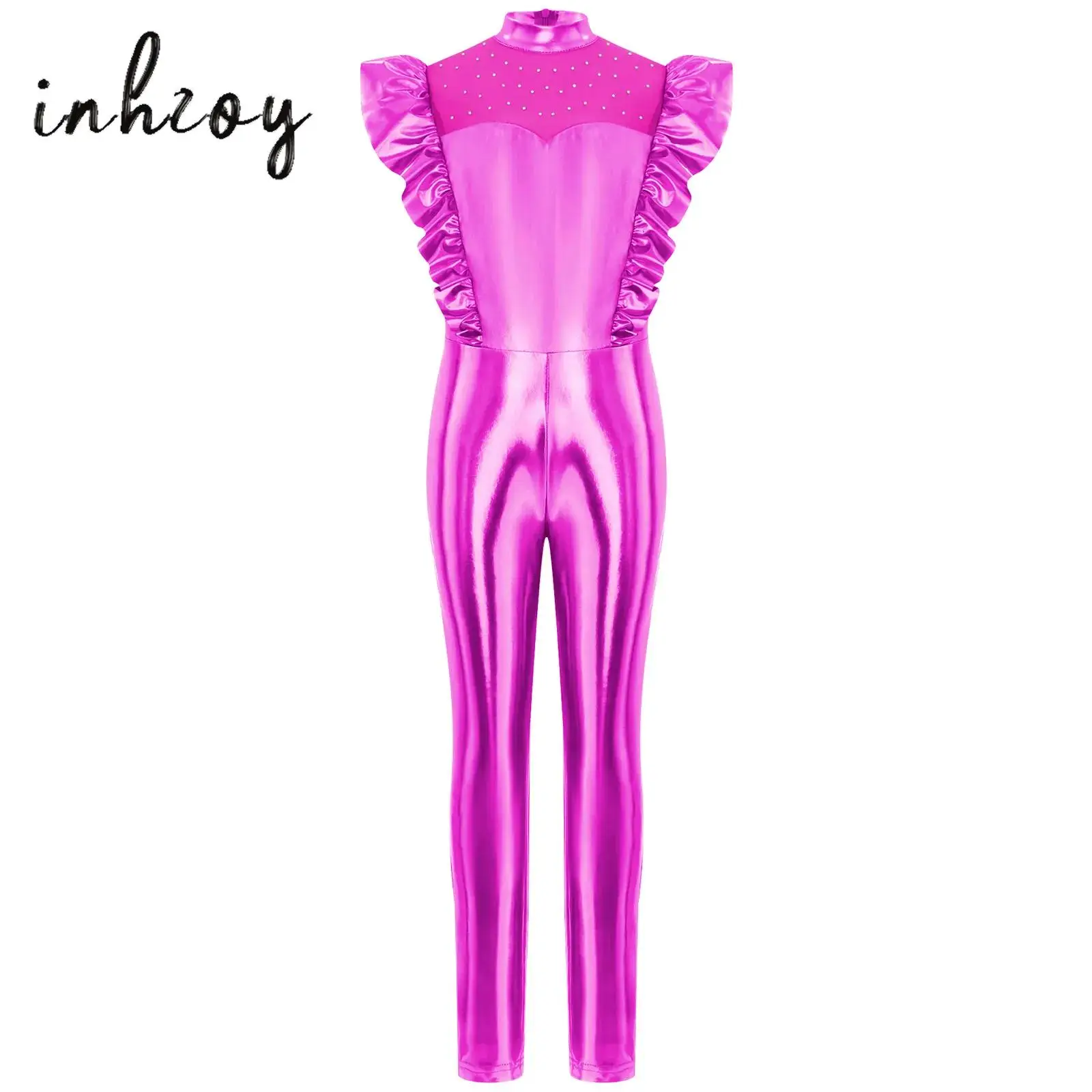 

Big Girls Alien Robot Cosplay Costume Halloween Space Astronaut Themed Party Role Play Dress Up Long Sleeve Metallic Jumpsuit