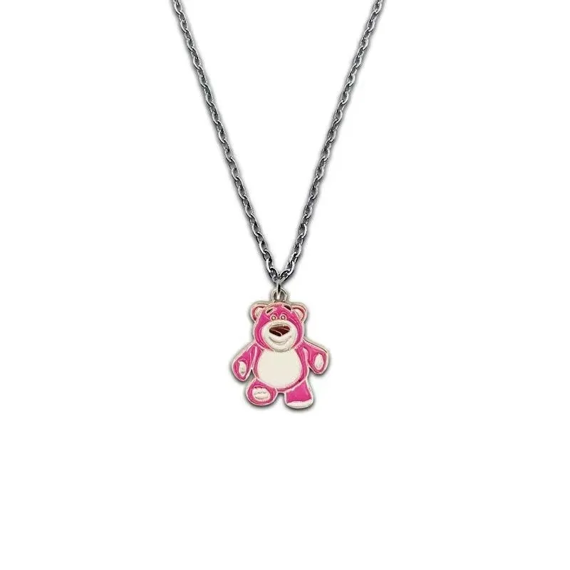 Disney Lotso Pooh Bear Cartoon Anime Peripheral Cute Alloy Necklace Pendant Girly Heart Sweet Accessory Gift for Best Friend