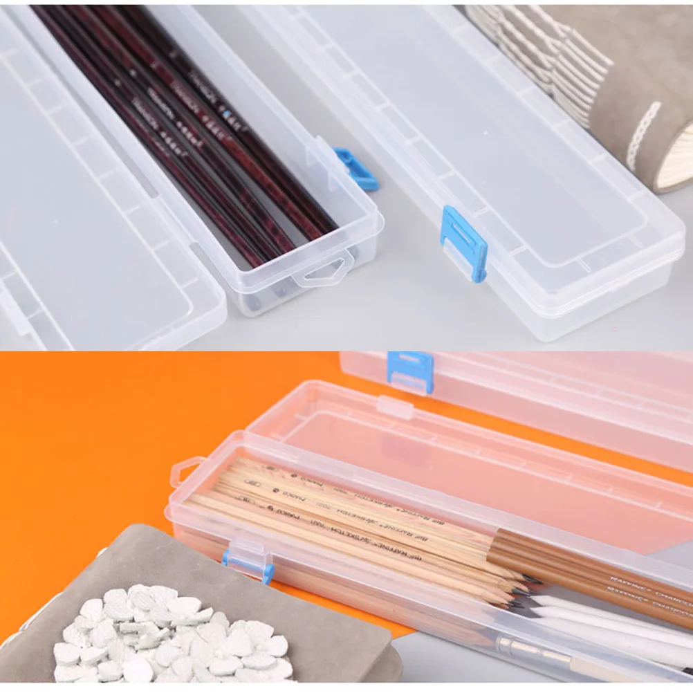 

1pc Transparent Pen Box Plastic Stationery Storage Box Portable Pen Holder Pencil Case Watercolors Box