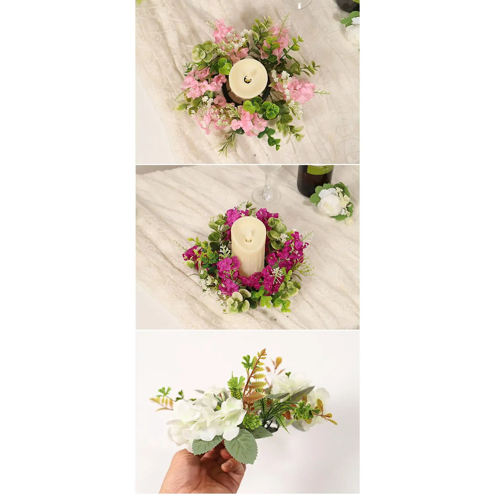 Xmas Candle Holder Wreath Artificial Christmas Decor for Table Dining Room Fireplace Mantel Candle Ring Holiday Party Supplies