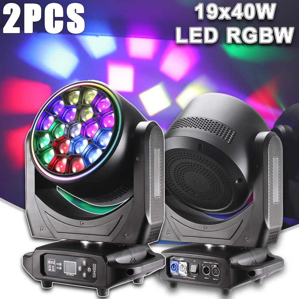 2PCS LED 19x40W RGBW Beam Zoom Wash Effect Bee Eye Aperture Rotate Strobe Stage Lighting Dj Disco Concert Bar Night Dance Lamp