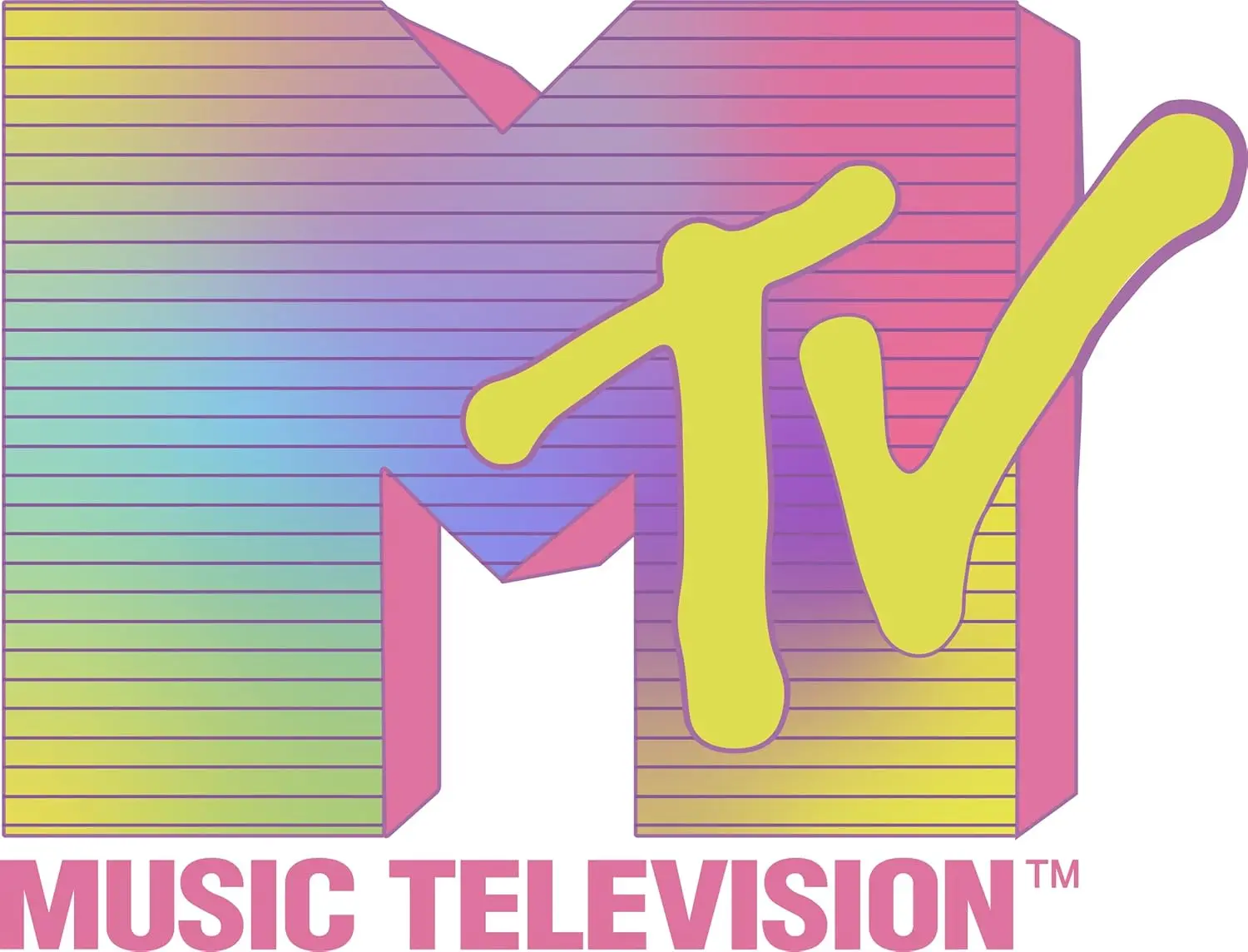 MTV Music Television Multi Colored Fluorescent Logo Mens and Womens T-shirt