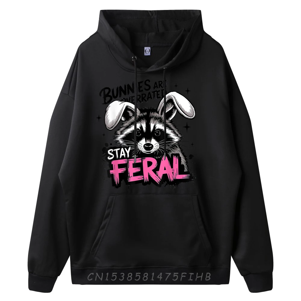 Retro Women's Hoodies Bunnies Are Overrated Stay Feral Gift Idea Hoodies Long Sleeve Casual Hoodies Crew Neck