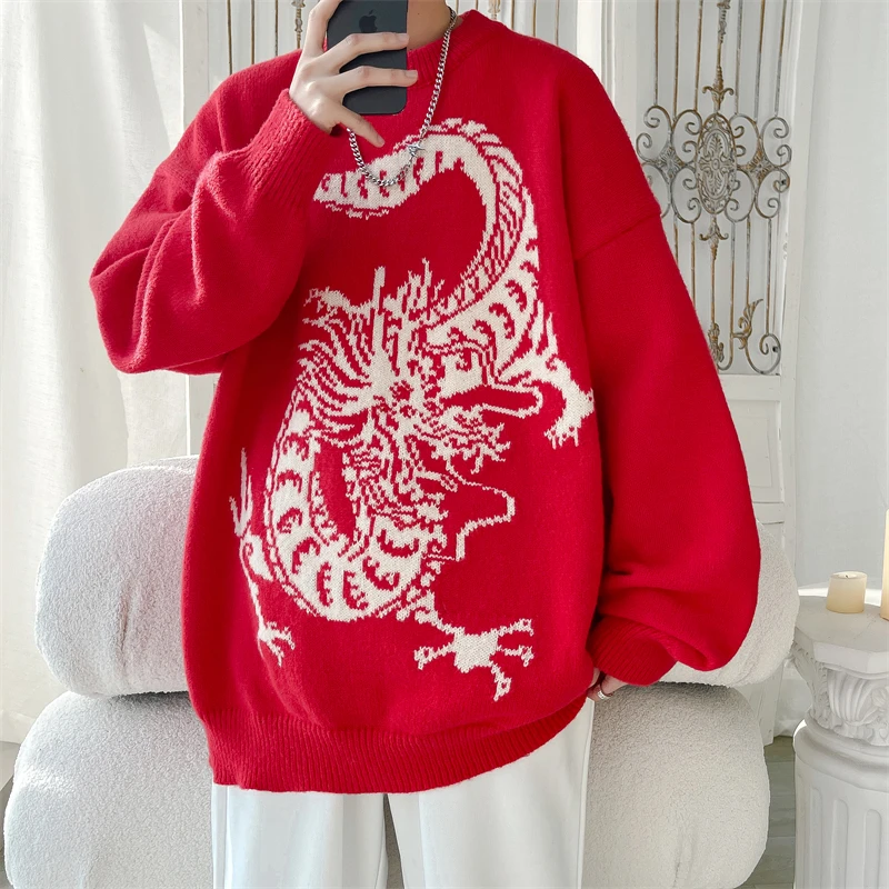 LAPPSTER Winter Dragon Y2k Streetwear Sweaters Pullovers Harajuku Korean Fashions Knitwears Oversized Black Knitted Sweaters