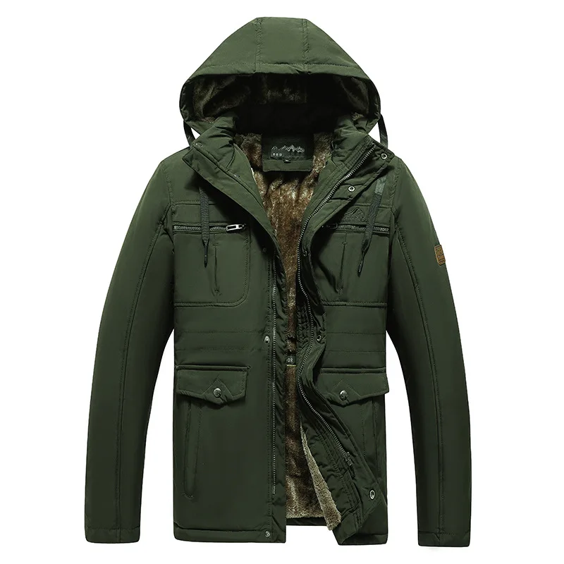 

Thick Warm Winter Parkas Men Fleece Hooded Men Winter Multi Pockets Outdoor Coat New Cargo Jackets Overcoat Bomber Jackets