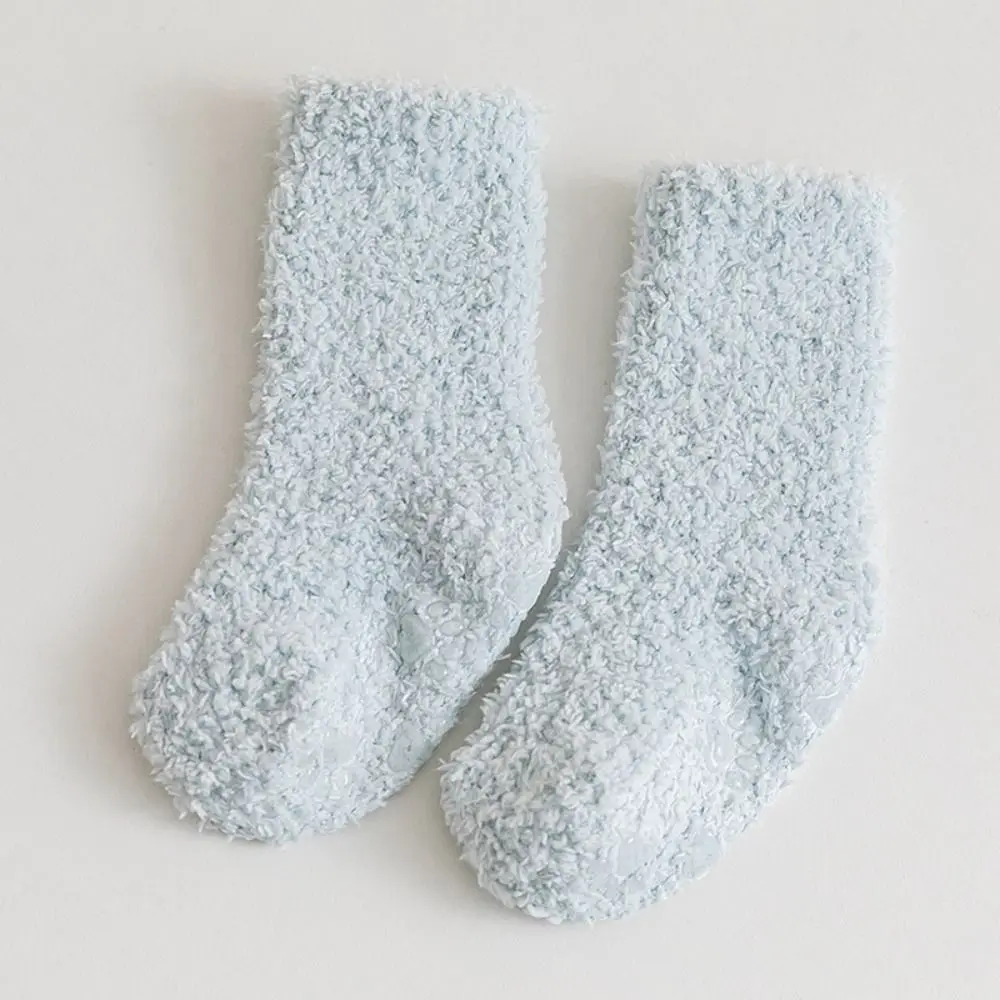 Solid Color Coral Fleece Baby Socks Korean Style Cat Paw Infant Learning Walk Socks Autumn&Winter Non-Slip Sole Home Sleep Socks