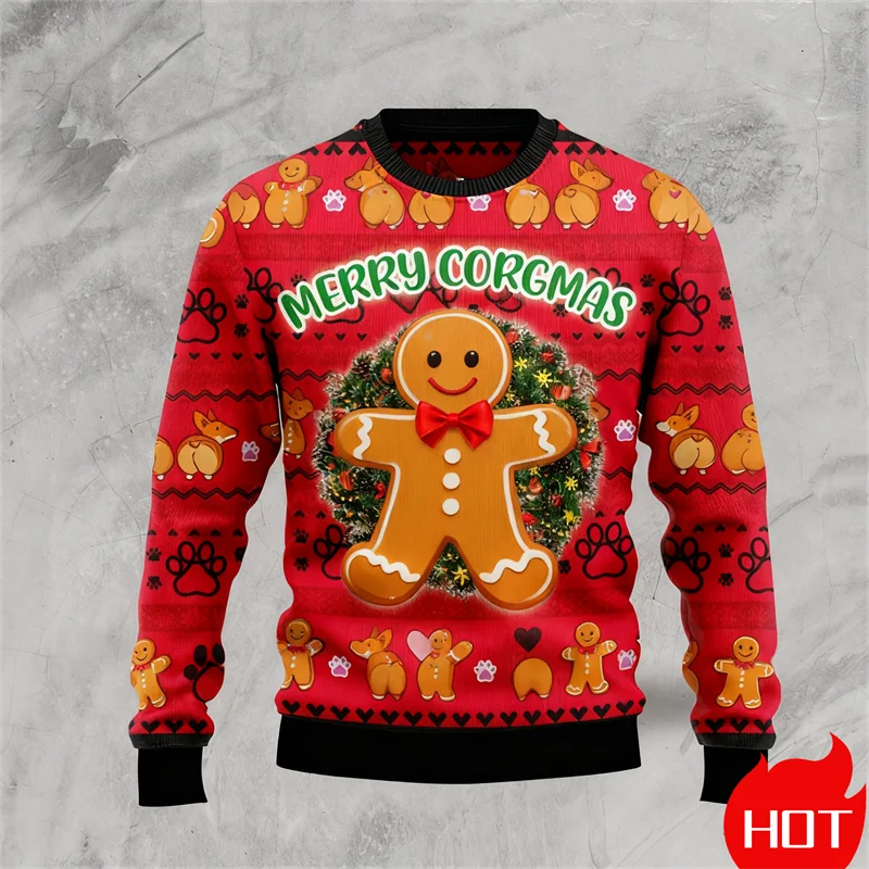 مضحك الزنجبيل سترة ثلاثية الأبعاد المطبوعة الرجال القبيح عيد الميلاد سترة Longsleeve البلوز للجنسين عادية طاقم الرقبة رجالي هدايا عيد الميلاد جديد