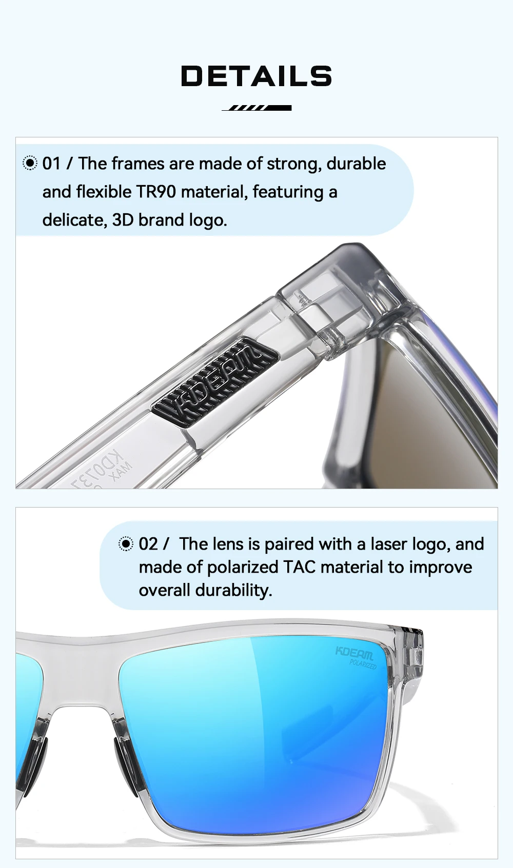 KDEAM Übergroße Herren-Sonnenbrille, polarisiert, TR90, große Sonnenbrille, Breite 160 mm, Schutzhülle im Lieferumfang enthalten, KD0737 MAX – Detail 7