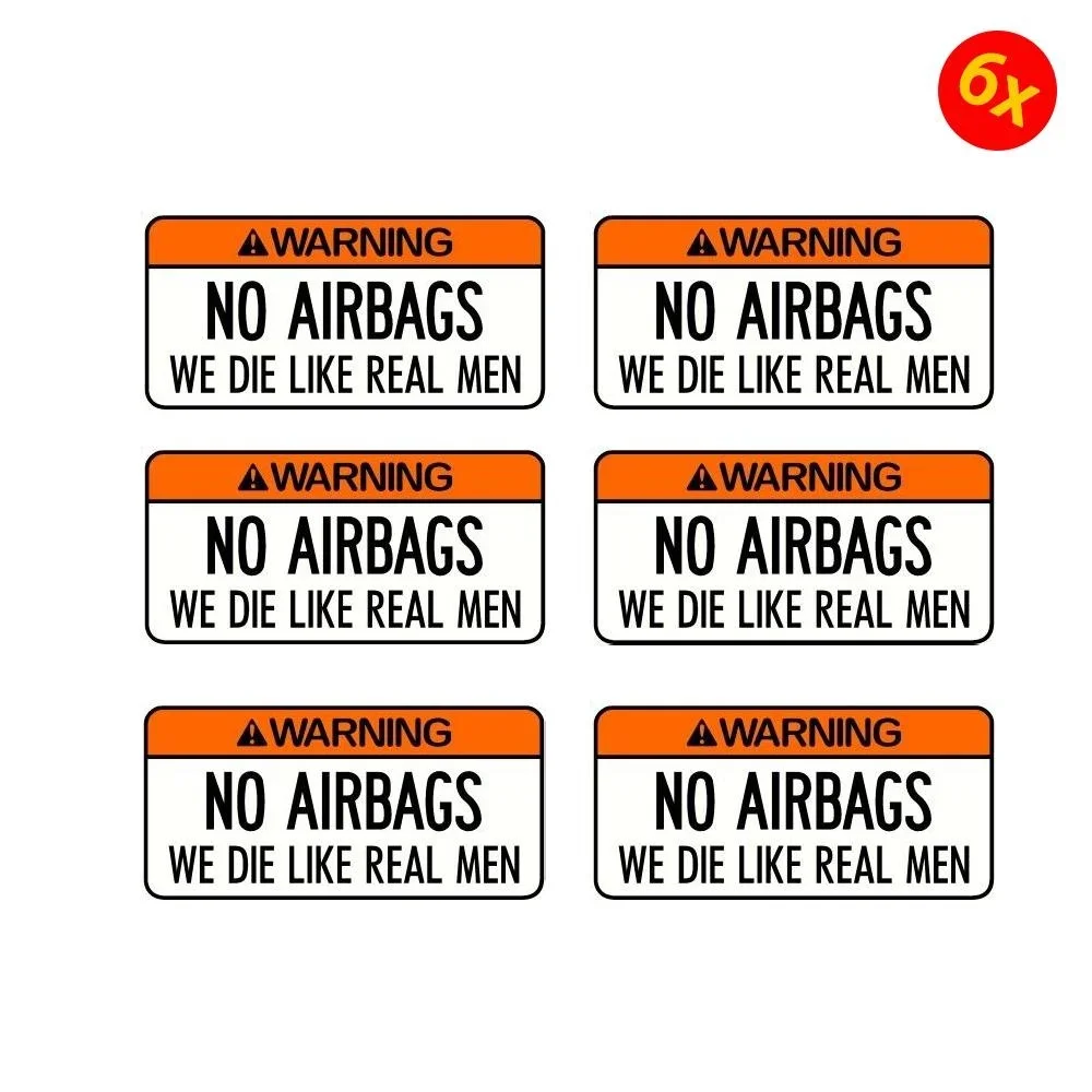 Pack of 6 100mmx52mm Warning No Airbags Sticker Decal Suits Drag Drift Race Rally Track Vintage Car
