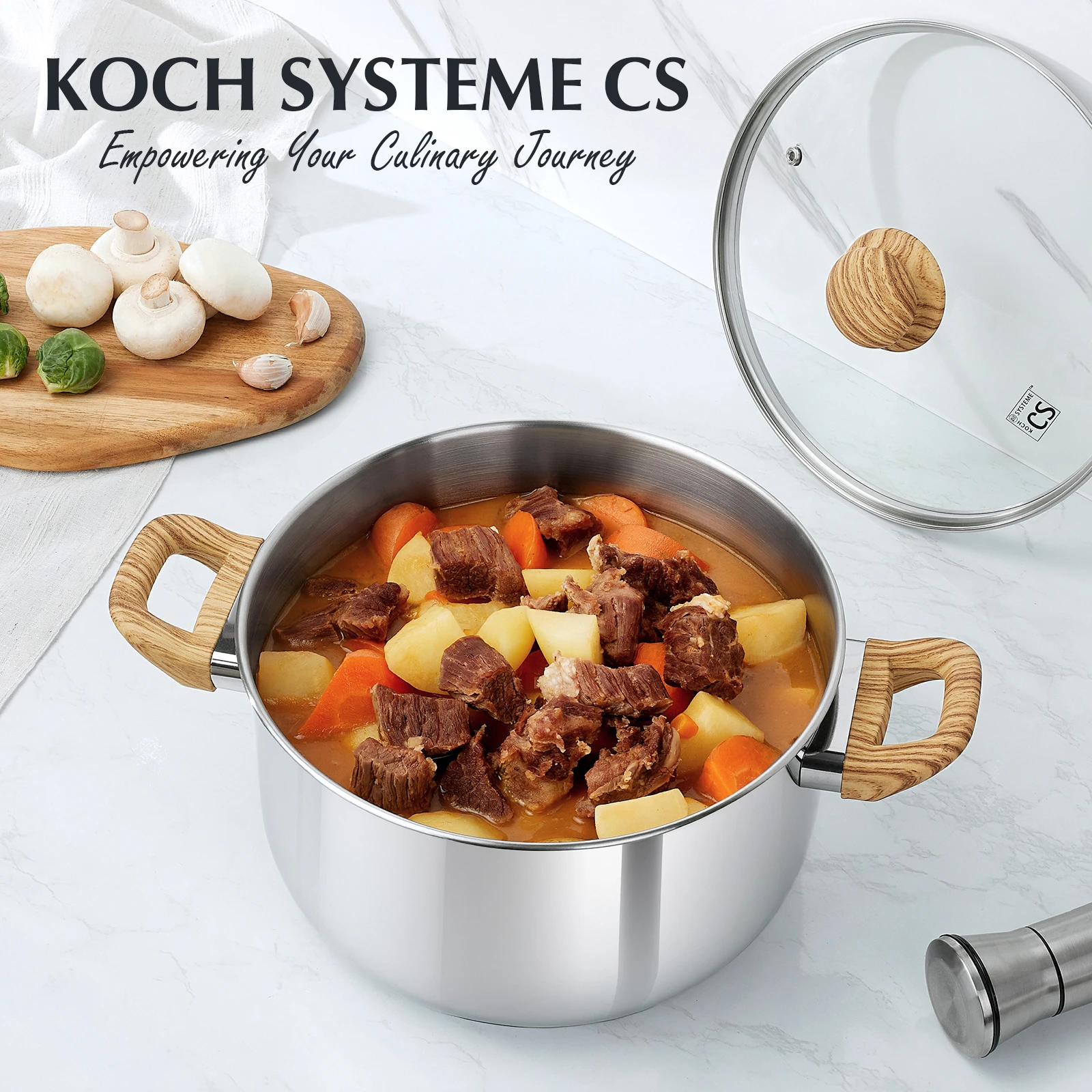 

KOCH SYSTEME CS 4QT/6QT Кастрюля из нержавеющей стали с видимой крышкой Кастрюли для супа Термостойкая бакелитовая ручка Индукционная плита
