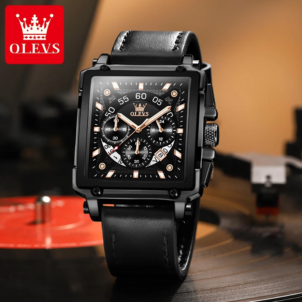 

OLEVS Brand Fashionable Trends Design New Style Men's Quartz Watch Multifunctional Dial 30m Waterproof Sports Square Watch 9919