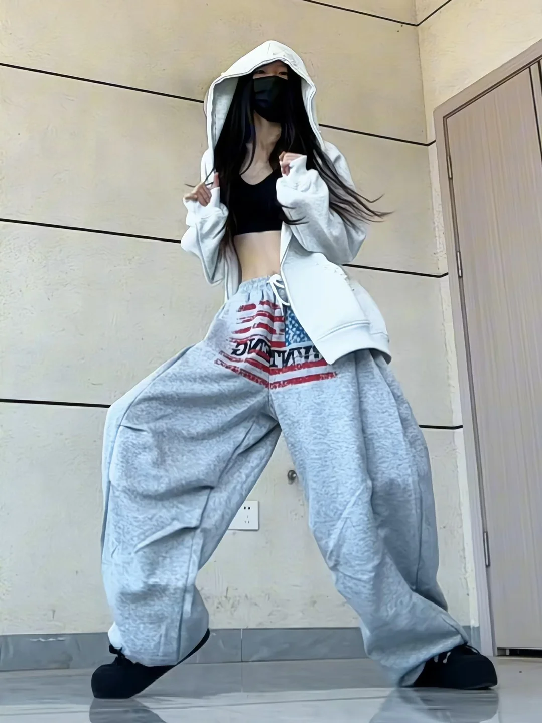 Ey letras calças esportivas femininas americanas rua sle jazz dança casual cintura alta perna larga verão outono calças