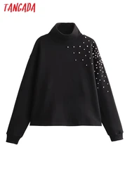 Tangada 2024 Women Beading Sweatshirts Oversize Long Sleeve Loose Pullovers 4M015