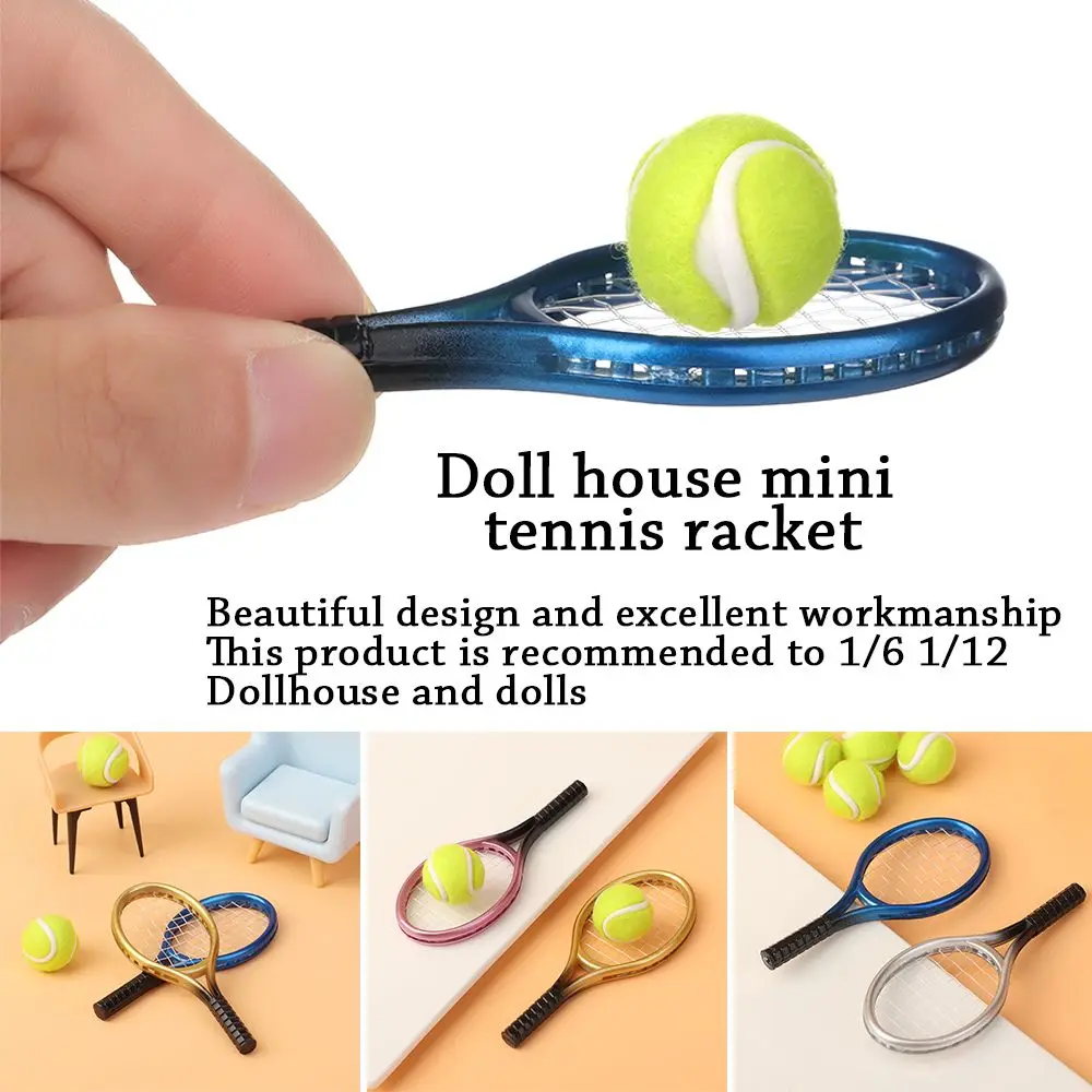 

Dollhouse Accessory Children Garden Gift Mini Tennis Racket&Ball House Tennis Sport Tennis Model Miniature Tennis Racket
