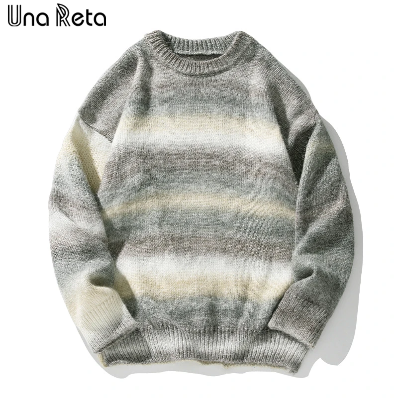 

Harajuku Men's Winter Sweater Streetwear Hip Hop Couple's Knitted Pullover Long Sleeve Y2K Stripe Tie-dye Sweaters Man