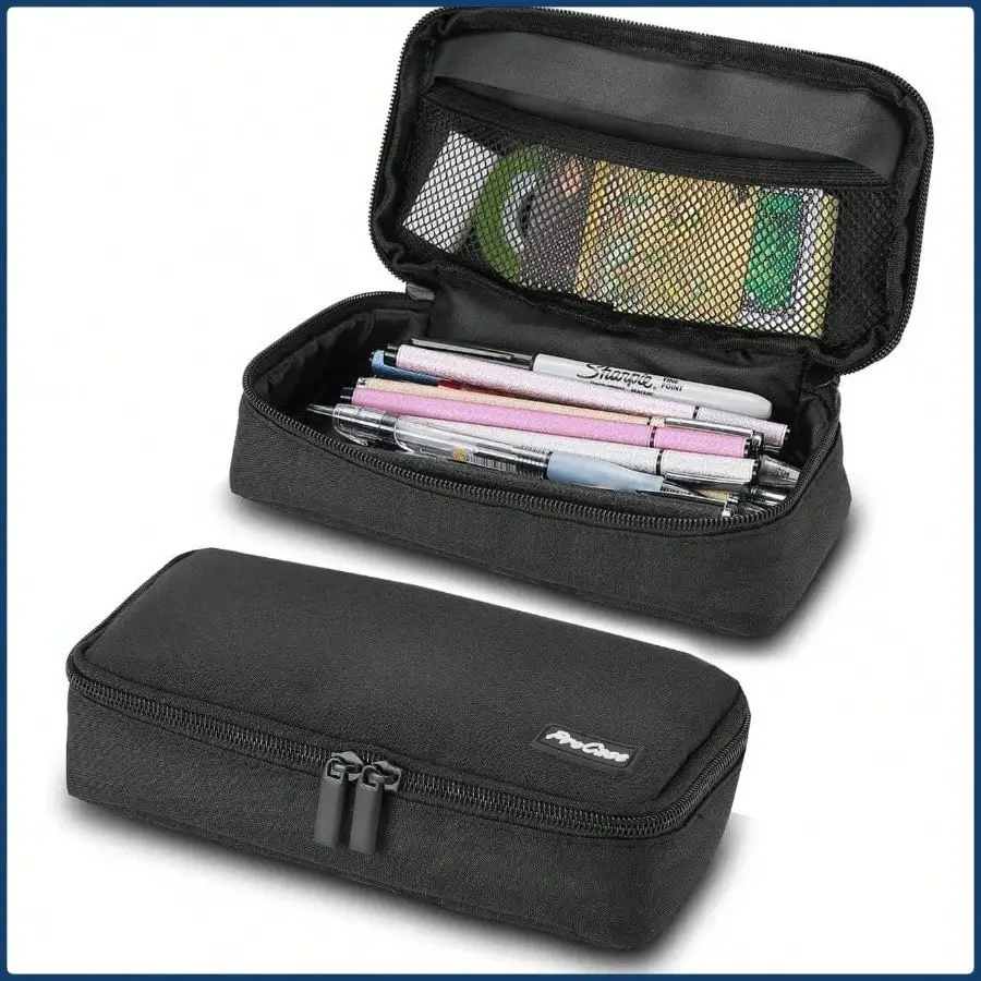 حقيبة قرطاسية للطلاب ذات سعة كبيرة، حقيبة تخزين محمولة لسطح المكتب مع سحاب مزدوج للوازم المكتبية المدرسية