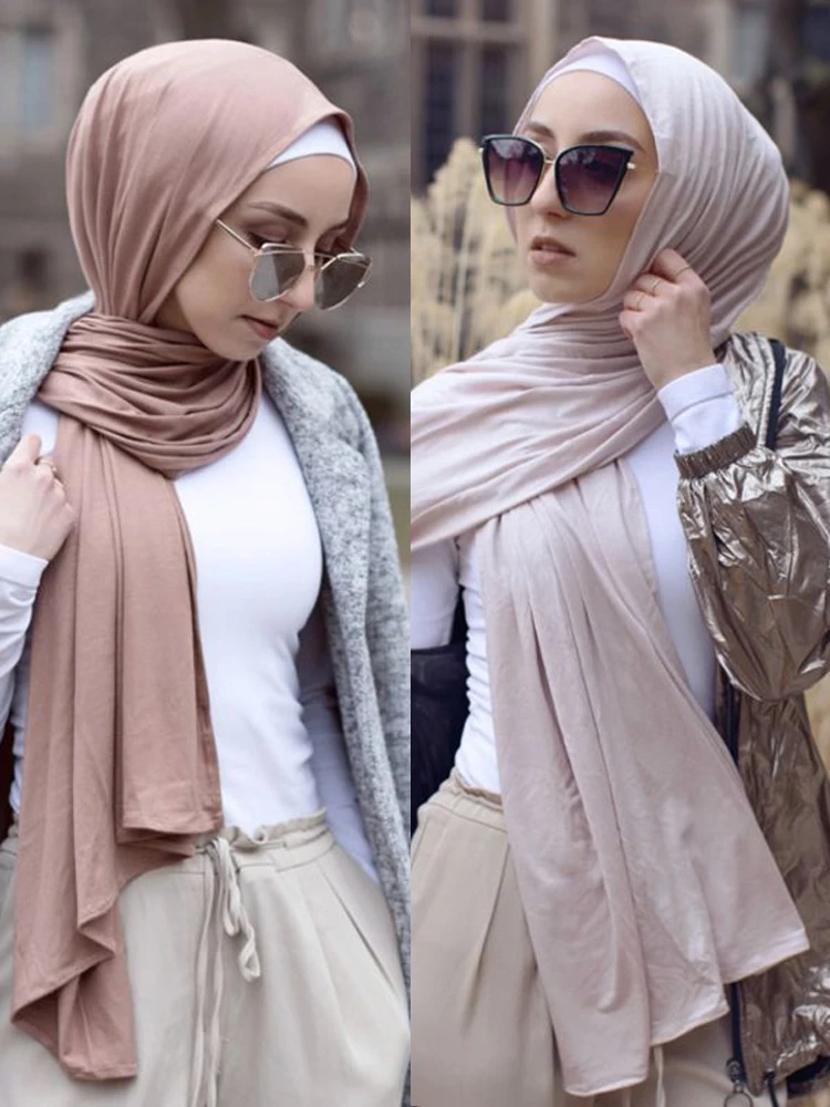 180x80cm Modal Cotton Jersey Hijab Scarf Muslim Shawl Plain Stretchy Soft Turban Head Wraps For Women Islamic Headscarf Scarves