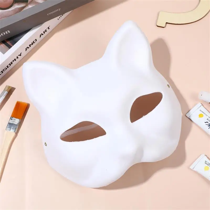 6/10 Pcs Cat Masks White Paper Blank Hand Painted Masks Masquerade Costume Cosplay Accessories Animal Mache Party Mardiup Craft