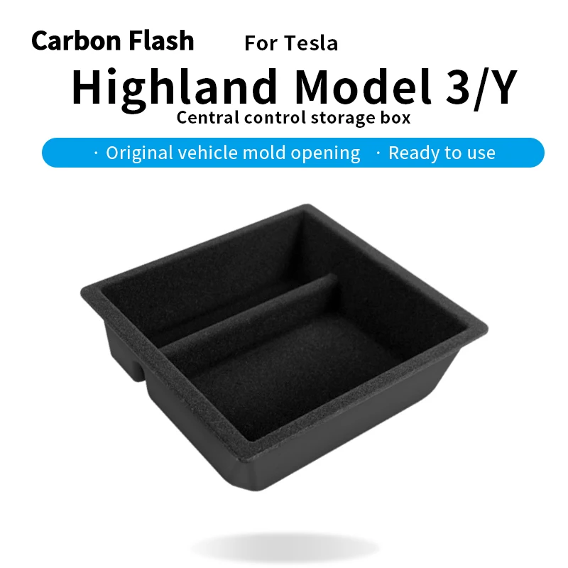 Carbon Flash for 2025 Tesla Model 3/Y Armrest Cubby Drawer Storage Central Control Box(Flocking)