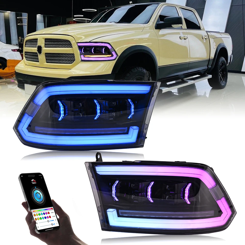 

Димчатая светодиодная фара RGB для 2009-2018 RAM 1500 2013-2018 RAM 2500, высокая яркость Plug and Play, динамический указатель поворота