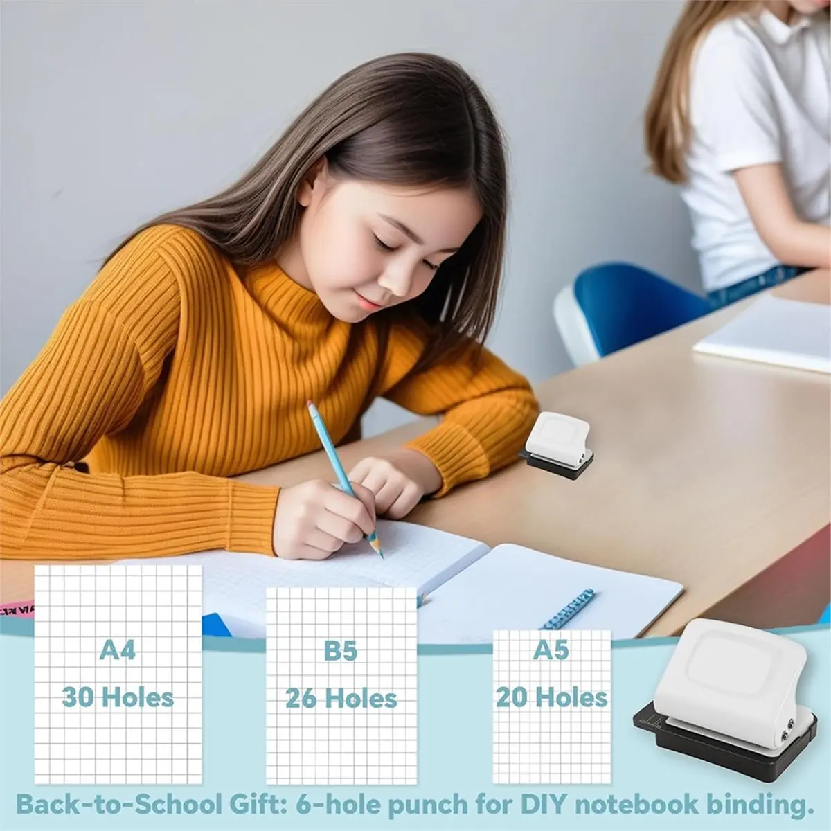 【New User-Coupon!】Portable Mini 6-Hole Puncher for Planners - DIY Book Binder for A4/A5/B5 Paper, Ideal for School and
