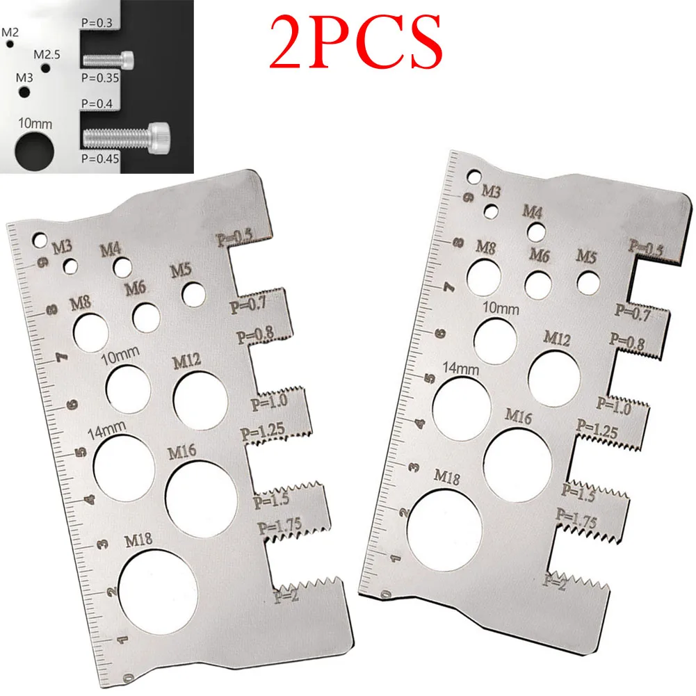 

2pcs Bolt Gauge Stainless Steel Thread Ruler Flat Double-Sided Screw Measuring Device For Pattern Jewelry Watch Electronics