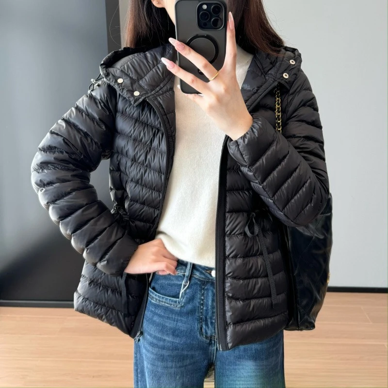 2026 American Autumn and Winter New Women's Down Jacket Hooded Commuting Goose Down Slim Fit Jacket