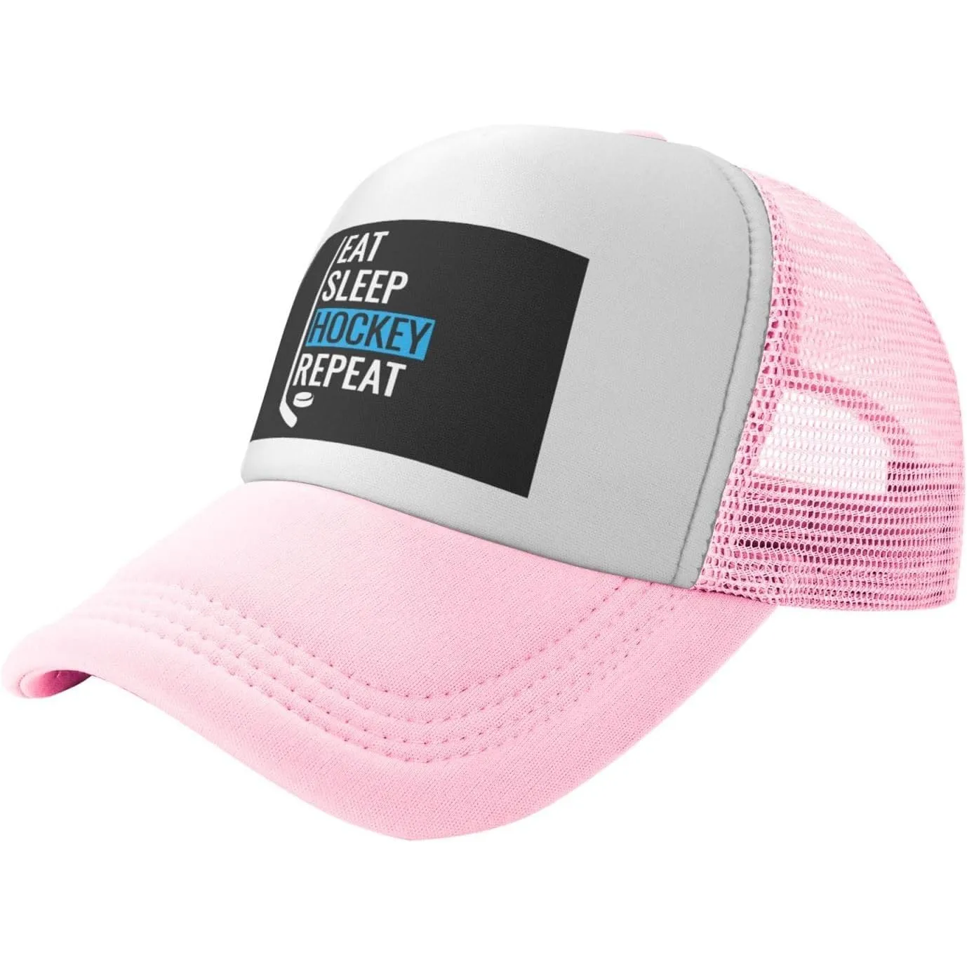 Hockey Eat Sleep Repeat Trucker Hat Breathable Mesh Baseball Cap Unisex Adjustable Snapback