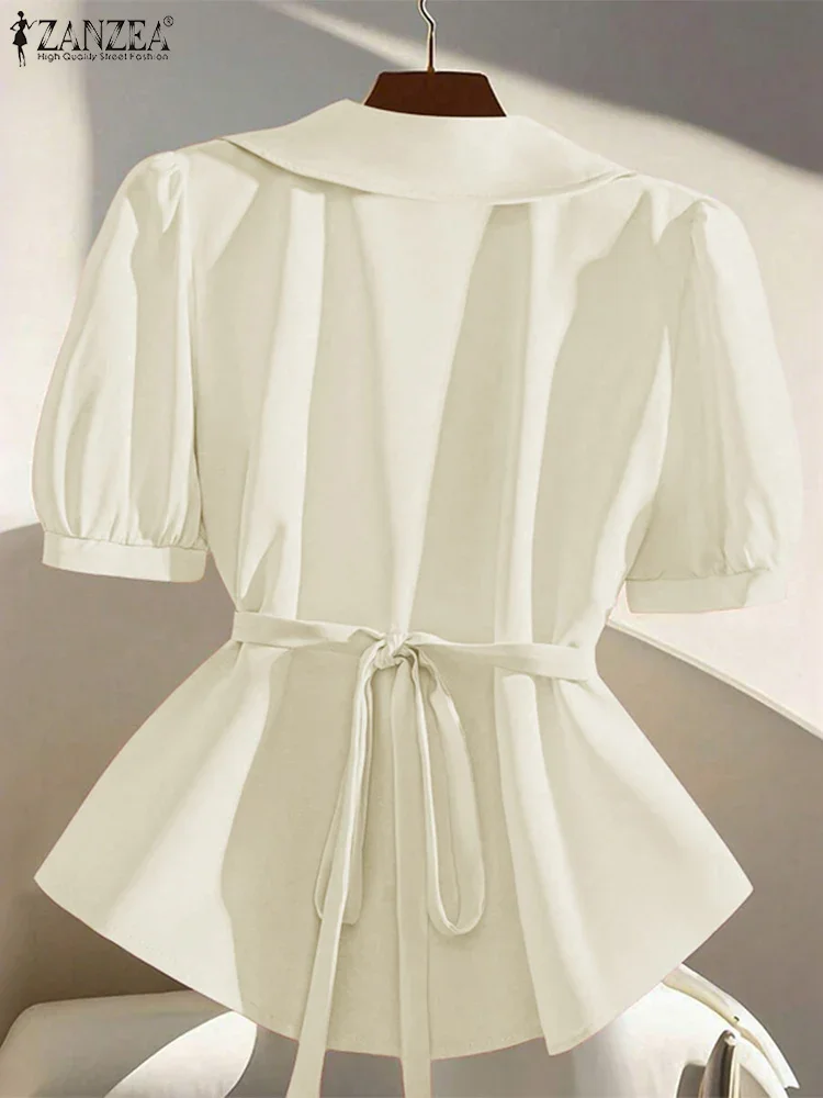 OL Work Blazer Women Spring Thin Outwears 2025 ZANZEA Fashion Lady Suits Short Sleeve Overcoats Casual Lace-Up Cardigans