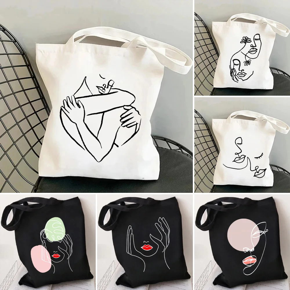 

Woman Face Beauty is in the eye Sun and Moon Flower Line Art Women's Canvas Shopper Cotton Tote Bags Shopping Shoulder Handbags