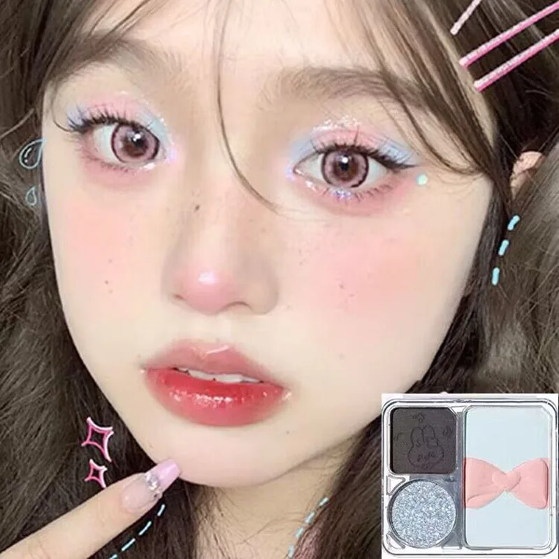 Pink Eyeshadow Powder Sweet Lovely Princess Girls Eyes Contours Makeup Palette Korean 4Color Glitter Pearly Eye Shadow Cosmetics