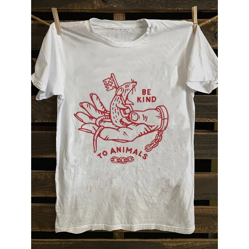 T-shirt pour homme à motif rétro punk rock - T-shirt doux à col rond avec motif animalier en forme de chaîne, adapté aux défenseurs des droits des animaux