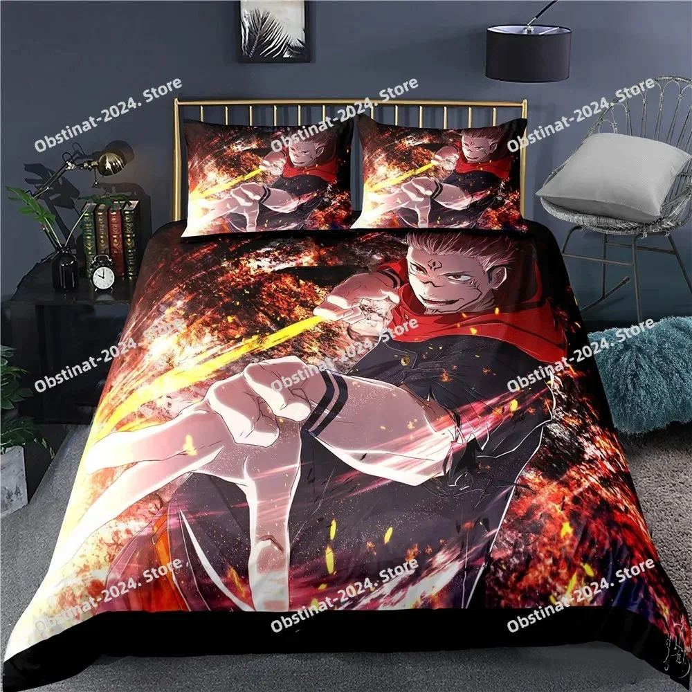 

Jujutsu Kaisen Bedding Set Japan Anime Printed Bed Set With Pillowcase Bed Duvet Cover Soft Single Double Queen Super King Size