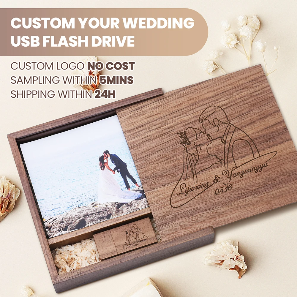 محرك فلاش USB 3.0 خشبي جديد 64 جيجابايت مع صندوق الألبوم ذاكرة عصا 32 جيجابايت شعار مخصص مجاني بندريف 16 جيجابايت استوديو التصوير U القرص 8G