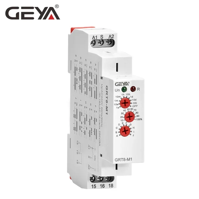 GEYA GRT8-M Adjustable Multifunction Timer Relay with 10 Function Choices AC DC 12V 24V 220V 230V Time Relay Din Rail