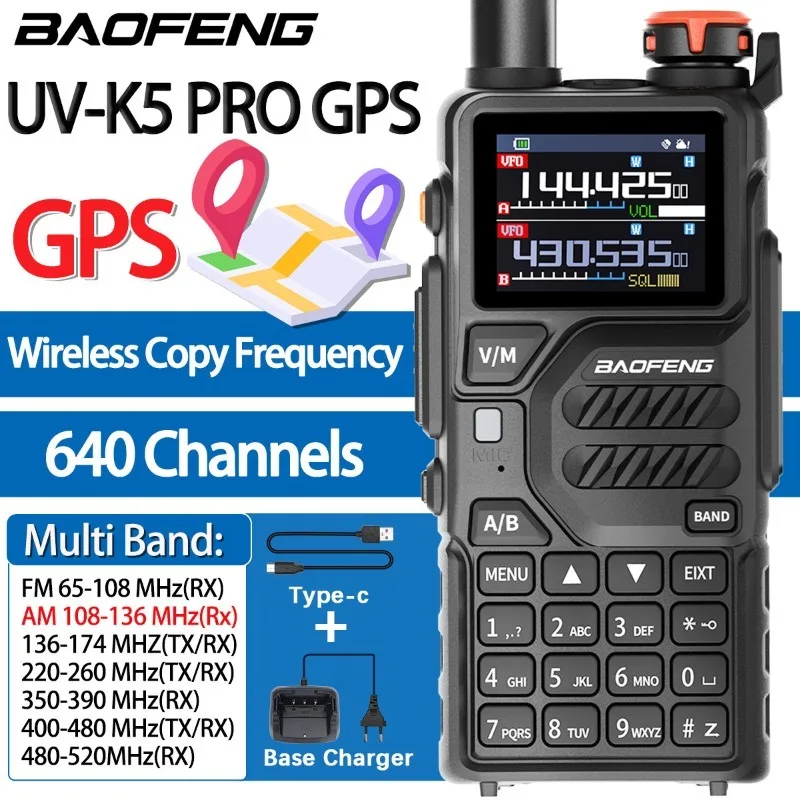 

Baofeng UV-K5 pro Walkie-talkie GPS Positioning TYPE-C Charging Civilian Camping Self-driving Tour baofeng Radio Comunicador