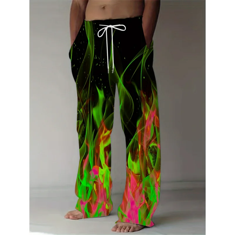 2025 MEN'S FASHION Casual Pants Dynamic 3D Flame Print Straight Leg Casual Pants Waist Retro Style Street Wear