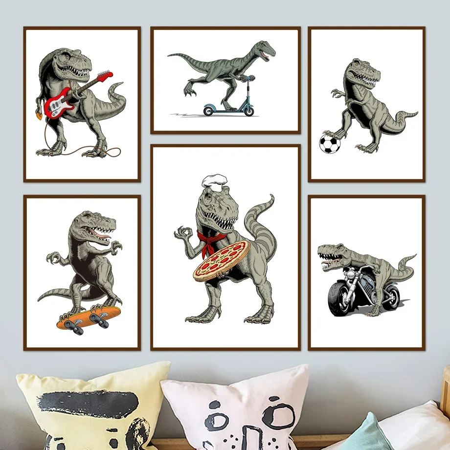 Guitar Motorcycle Scooter Football Drums T-Rex Dinosaur Print Animal Wall Art Canvas Painting Posters Pictures Kids Room Decor