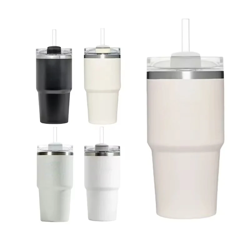 Cold-insulated straw cup large head ice cup beautiful stainless steel office men and women heat-insulated ice cups