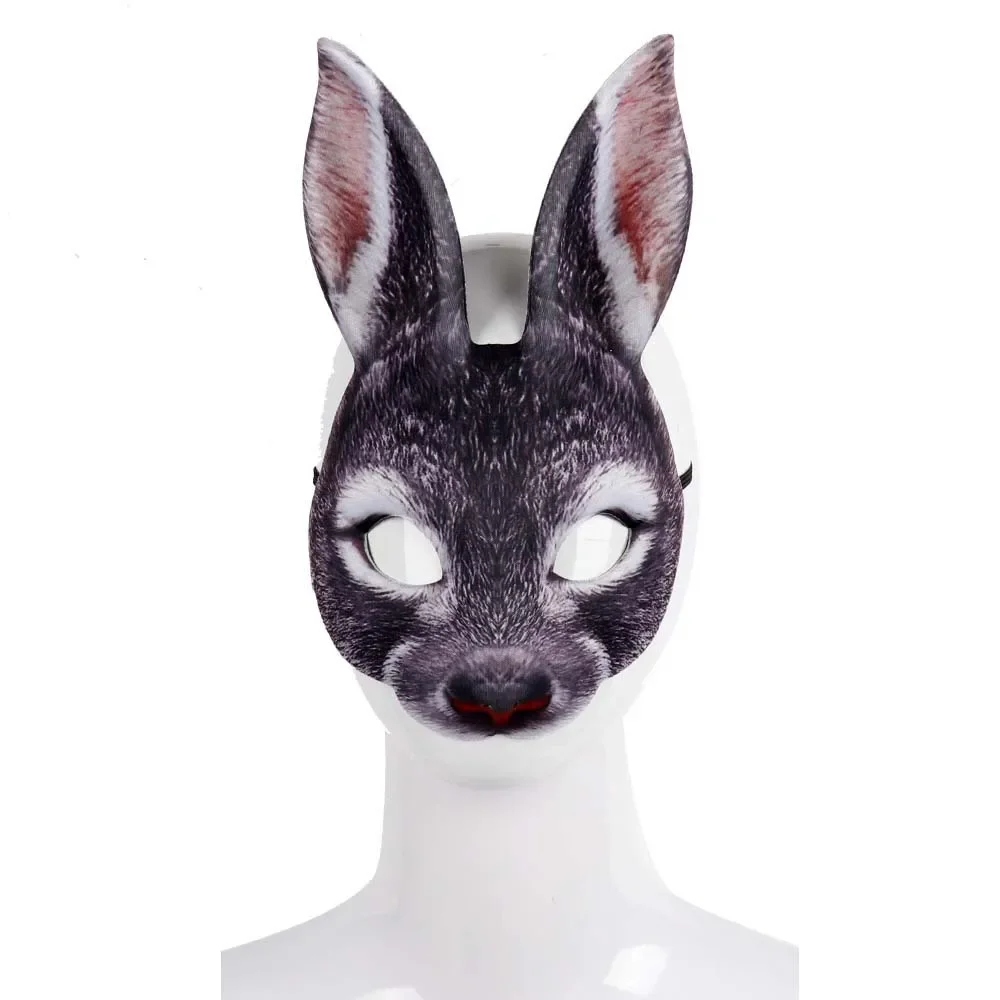 Realistische Kaninchenmaske Maskerade Frohe Ostern Kostüm Requisiten 3D Tier Halbgesichtsmaske für Erwachsene Cosplay Halloween Dekoration Zubehör – Detail 8