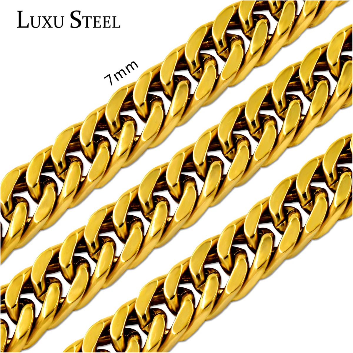 LUXUSTEEL 7 مللي متر الشرير الفولاذ المقاوم للصدأ الكوبي كبح ربط سلسلة للنساء الرجال الذهب اللون قلادة الهيب هوب ميامي الذكور المجوهرات بالجملة