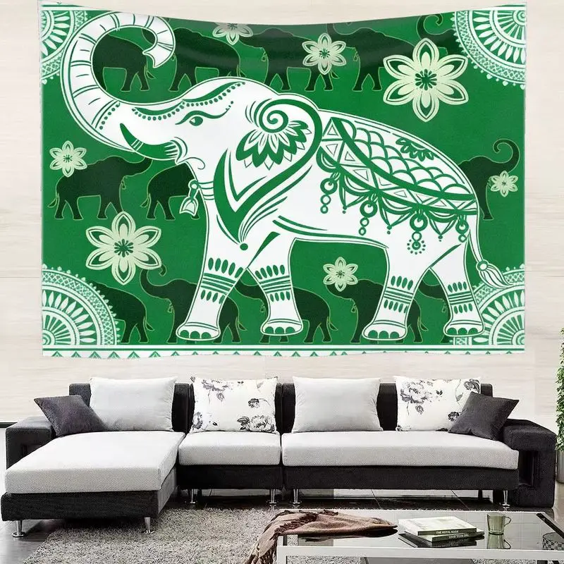 VIKAMA Indian Elephant Wall Art Tapestry - Blue Ethnic Pattern Home Decoration