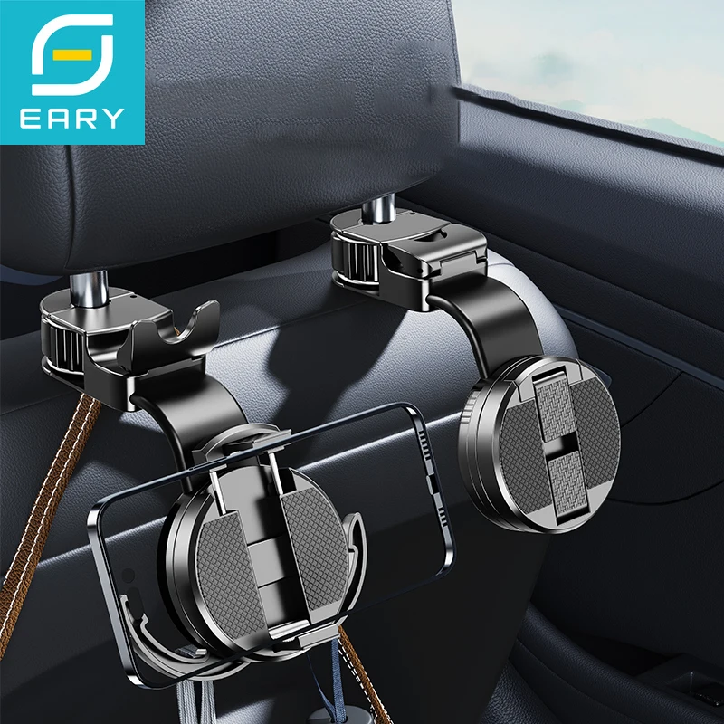 

Eary 2 in 1 Car Headrest Back Seat Hidden Hooks with Phone Holder Stand Car Storage Organizer Hanger for Purse Backpacks Bags