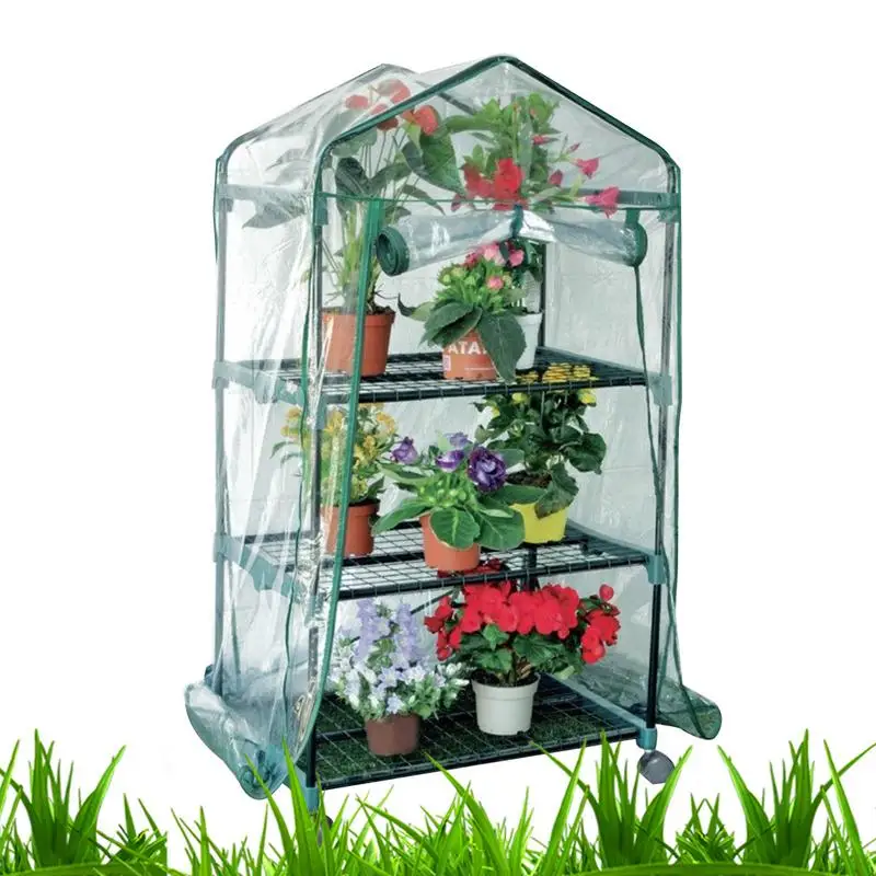 Indoor Greenhouse 3/4 Tiers Backyard Greenhouse with Locking Wheels Grow Tent with Zippered Cover Steel Plant Shelves Outdoor