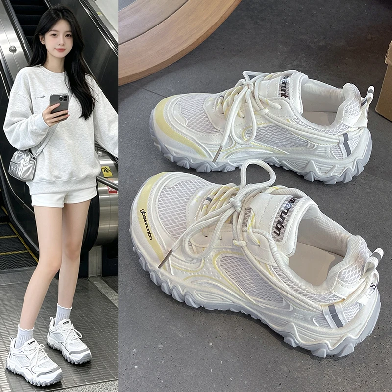 Women's thick-soled dad sneakers, lightweight, cushioned, comfortable arch support casual sports shoes