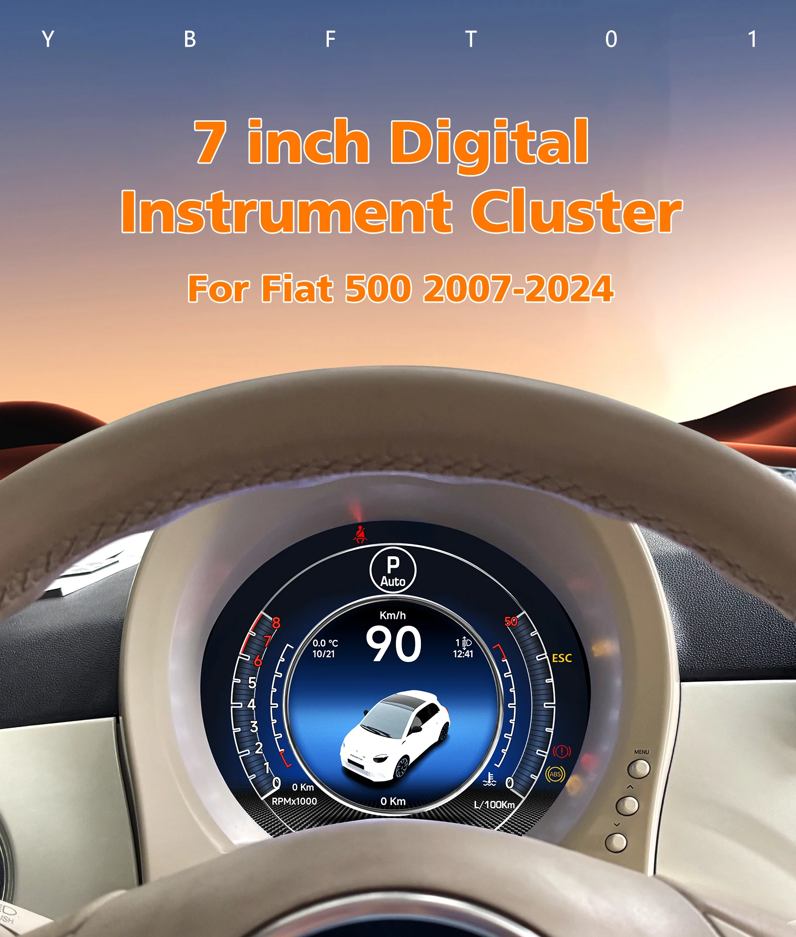 7Inch Digital Instrument Cluster for Fiat 500 2007 2008 2009 - 2024 LCD Dashboard panel Virtual Cockpit Gauge Carplay / Auto
