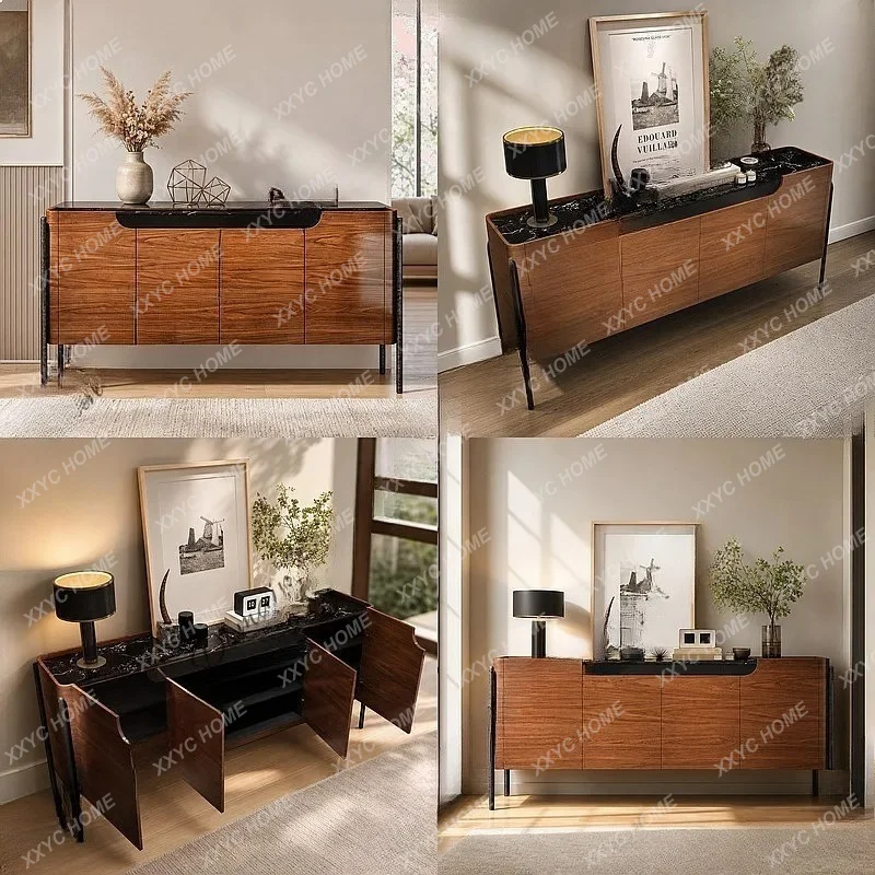 Vintage Entryway Console Table Solid Wood Storage Buffet Cabinet Marble Accent