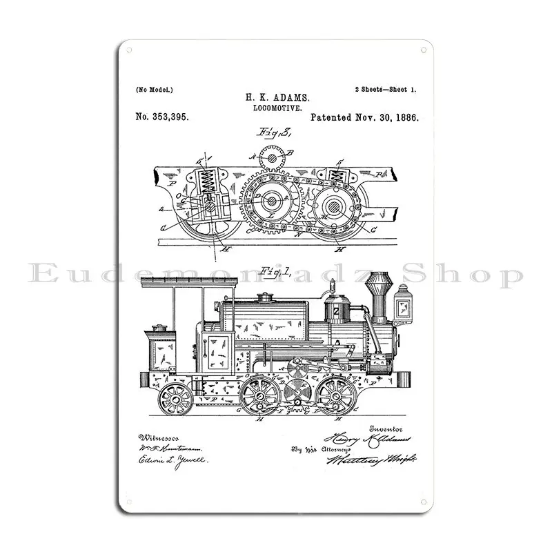 Steam Train Patent Steam Locomotive Art Black And White Metal Plaque Poster Garage Designing Wall Plaque Cinema Tin Sign Poster