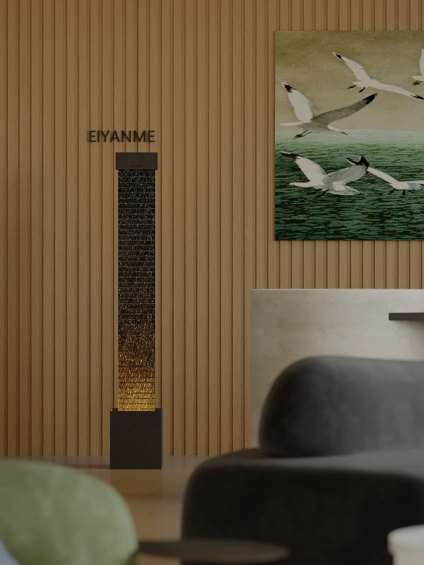 Flowing water ornament TV cabinet large floor-to-ceiling water curtain wall light luxury living room entrance circulating