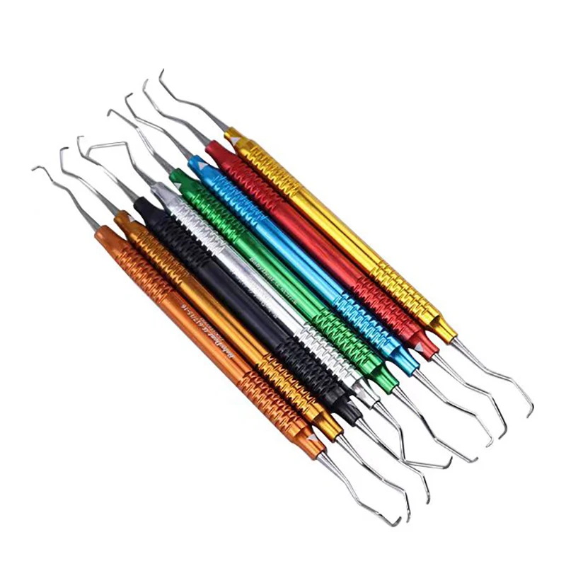 8PCS Dental Colorful Scaler Sets Periodontal Clean Removing Calculus Aluminum Alloy Handle Low Weight Good for Use Scraper Tool